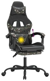 Scaun de gaming cu suport picioare negru camuflaj piele eco