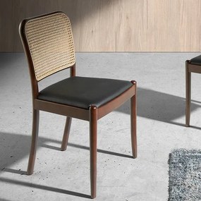 Scaun design LUX din lemn cu spatar de rattan Walnut AC 4094-WD1582