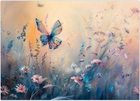 Tablou pe sticlă - Pajiște cu Fluture II (70x50 cm)