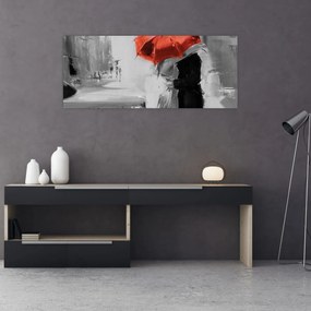 Tablou - Cuplu în dragoste sub o umbrelă, roșu (120x50 cm)