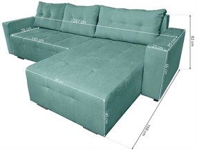 Coltar extensibil Venice, 287x169x96 cm, cu lada de depozitare, Mint