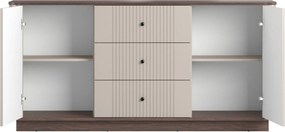 Comodă Vesper 160 cm cu sertare și mânere negre - culoare cașmir / nuc