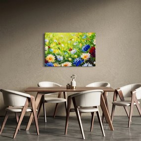 Tablou - Pictură în ulei, pajiște înflorită (90x60 cm)