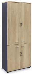 Biblioteca cu patru usi din lemn Lotus din stejar - culoare gri inchis 80x40,5x200cm