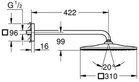 Palarie dus fix Grohe Rainshower Mono 310, 31x31 cm cu brat, montaj pe perete, cupru mat (brushed warm sunset)