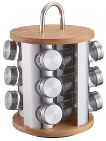 Borcane pentru condimente pe suport Klausberg KB 7552, 12 borcane, bambus și oțel inoxidabil, inox/maro