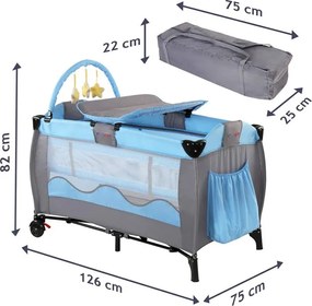 Pat de călătorie cu masă pentru schimbat, albastru / gri