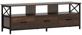 HOMCOM Dulap TV 65" în Stil Industrial cu 3 Sertare și 3 Rafturi Deschise, Dulap TV din Lemn, 147x40x50 cm, Negru | Aosom Romania