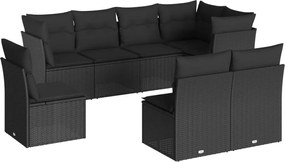 vidaXL Set mobilier de grădină cu perne, 8 piese, negru, poliratan