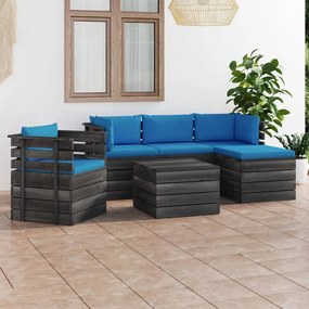 Set mobilier gradina paleti cu perne 6 piese lemn masiv pin Albastru deschis, 6