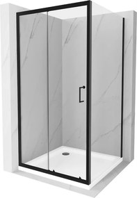 Mexen Apia cabina de duș culisantă 90 x 90 cm, transparentă, neagră + cădiță Flat, albă - 840-090-090-70-00-4010B