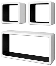 Rafturi cub de perete, 6 buc., alb si negru 6, Negru