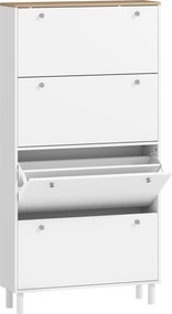 Dulap Îngust HOMCOM pentru Încălțăminte cu 4 Sertare Rabatabile, Dulap Subțire pentru Depozitarea Încălțămintei cu Rafturi Reglabile pentru Hol, Capacitate 24–32 Perechi, Alb | Aosom Romania