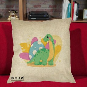 Perna Personalizata Dinozaur cu Ou Pastelat, 40x40 cm, Crem, Husa Detasabila, Perna Inclusa, BEKZ®