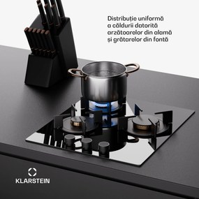 Klarstein Goldflame, plită cu gaz, 3 arzătoare din alamă, oțel inoxidabil