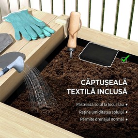 Outsunny Strat Înălțat de Grădină cu Masă Laterală, Raft Inferior și  Orificii de Drenaj, 207x59x78 cm, Lemn Natural | Aosom Romania