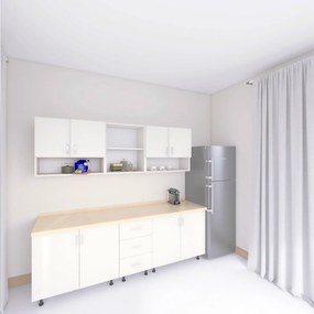 Bucatarie 200 cm Lungime, Material PAL 18mm, Culoare ALB, Blat termorezistent