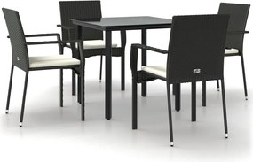vidaXL Set mobilier de grădină cu perne, 5 piese, negru, poliratan