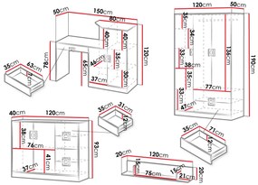 Mobilier cameră studenți Monella VI (stejar deschis + alb) . 1104469
