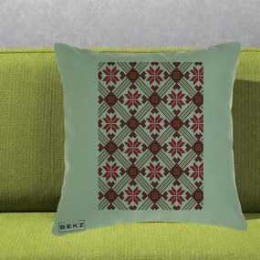 Perna Personalizata Motiv Traditional Ie Romaneasca Rosu, 40x40 cm, Verde, Husa Detasabila, Perna Inclusa, BEKZ®