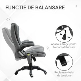 Scaun birou cu masaj, Sase Zone de Masaj Gri, pivotant 360°,Sarcina120 kg,Vinsetto | Aosom Romania