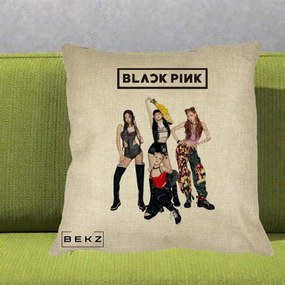 Perna Personalizata K-pop BLACKPINK Fotografie de Grup, 40x40 cm, Crem, Husa Detasabila, Perna Inclusa, BEKZ®