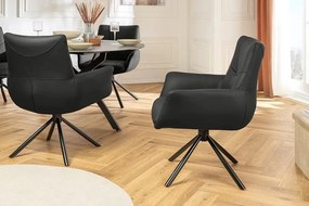 Set de 2 scaune pivotante SIGNATURE piele naturala neagra