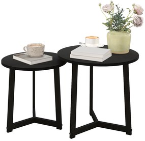 HOMCOM Set modern de mese de cafea, Cadru de Oțel, MDF, Design Rotund, suprapozabil, Negru | Aosom Romania