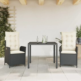 3213058 vidaXL Set mobilier de grădină cu perne, 3 piese, negru, poliratan