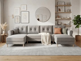 Canapea extensibila in forma de U SILVIANO 300x140 cm, gri + 2 perne CADOU