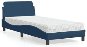 vidaXL Pat cu saltea, albastru, 90x200 cm, textil