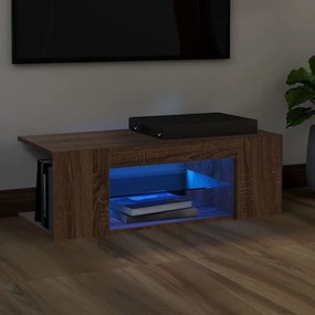 Comoda TV cu lumini LED, stejar maro, 90x39x30 cm