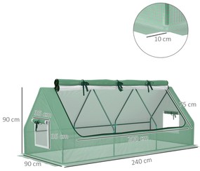 Outsunny Seră de Grădină cu 2 Ferestre Laterale și Fereastră Centrală Rulantă, din Oțel, PE și PP, 240x90x90 cm, Verde | Aosom Romania