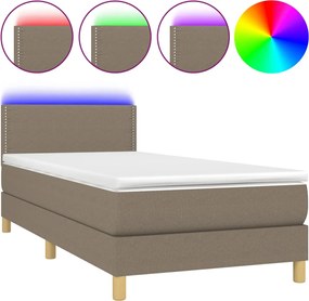 vidaXL Pat cu arcuri, saltea și LED, gri taupe, 90x200 cm, textil