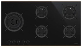 Plita incorporabila vitroceramica pe gaz Smeg Dolce Stil Novo PV695LCNR, 90 cm, negru, finisaj cupru