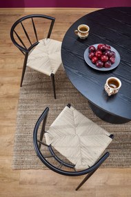 Set masa rotunda Ginter neagra + 4 scaune impletite cu sfoara K515