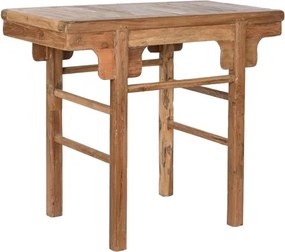 Consolă hol farmhouse din lemn de tec reciclat, natur, cu console decupate sub blat și traverse rotunde, 83 x 100 x 50 cm, „Avana Small”