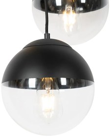 Lampa suspendata retro neagra cu sticla transparenta rotunda cu 3 lumini - Eclipse