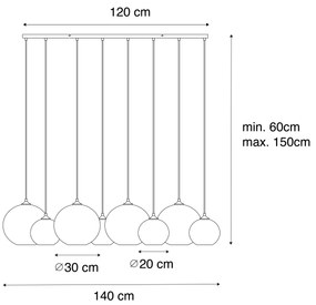 Lampă suspendată Art Deco bronz închis cu sticlă chihlimbar 8 lumini - Sandra