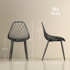 HOMCOM Set 4 Scaune Moderne cu Spătar Perforat Plastic și Metal Negru | Aosom Romania