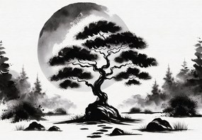 Fototapet - Bonsai alb-negru (147x102 cm)