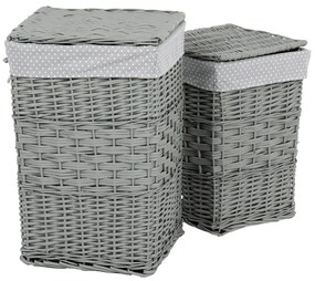 Set de coșuri de răchită pentru rufe Buline gri 2 bucăți, 2 dimensiuni, 40 x 60 x 40 cm