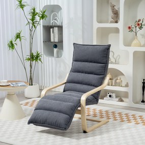 HOMCOM Fotoliu Ergonomic Lemn și Catifea Suport pentru Picioare Reglabil Gri Închis | Aosom Romania