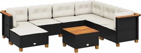 vidaXL Set mobilier de grădină cu perne, 8 piese, negru, poliratan