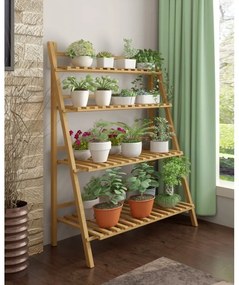 Suport pentru flori din bambus cu scară - 4 rafturi practice