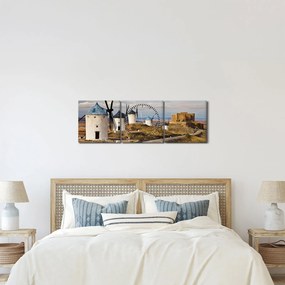 Tablou - Morile de vânt din Consuegra, Spania (cu ceas) (90x30 cm)