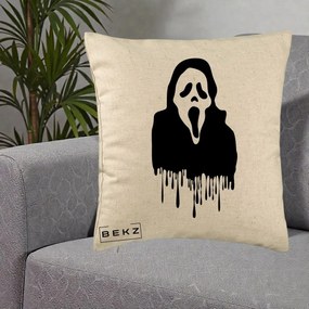 Perna Personalizata Halloween Ghostface Scream Picurand, 40x40 cm, Bej, Husa Detasabila, Perna Inclusa, BEKZ®