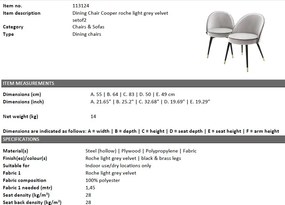 Set de 2 scaune elegante design LUX Cooper, catifea gri deschis 113124 HZ