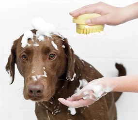 Perie de silicon cu dozator de sampon pentru spalat animale de companie