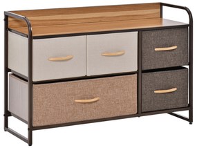 HOMCOM Comodă pentru Dormitor cu 5 Sertare Pliabile, Blat din Lemn și Cadru Metalic 87,5x29x58 cm Multicolor | Aosom Romania